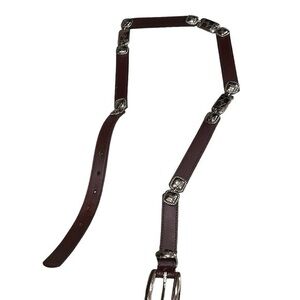 Vintage southwest style western‎ genuine leather belt silver hardware